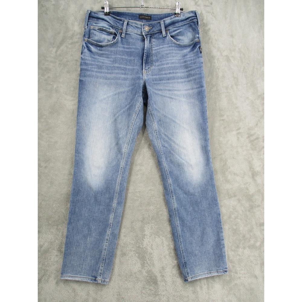 Silver Jeans Mens 33X32 Eddie Straight Leg Light Wash Stretch Denim Pockets Blue